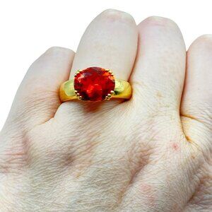 Gold Vermeil Sterling Silver Orange Ruby Ring Size 8.75 Unique Claw Prong Signed